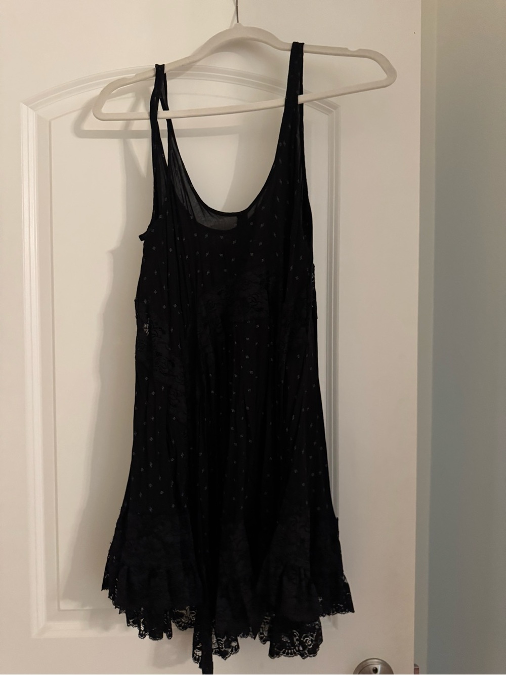 Free People Black Mini Slip Dress with Lace Hem